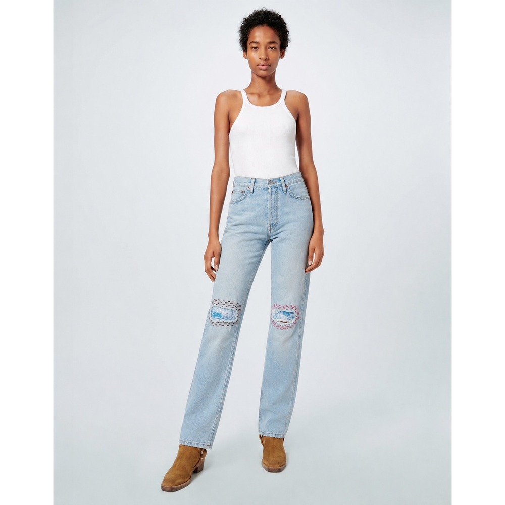RE/DONE High Rise Loose Jeans in Bleach Destroy Size 26